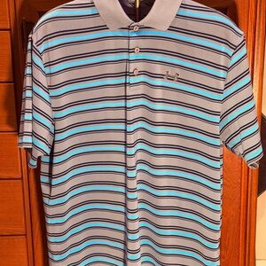 Under Armour Gray Polo with Blue & Black Stripes